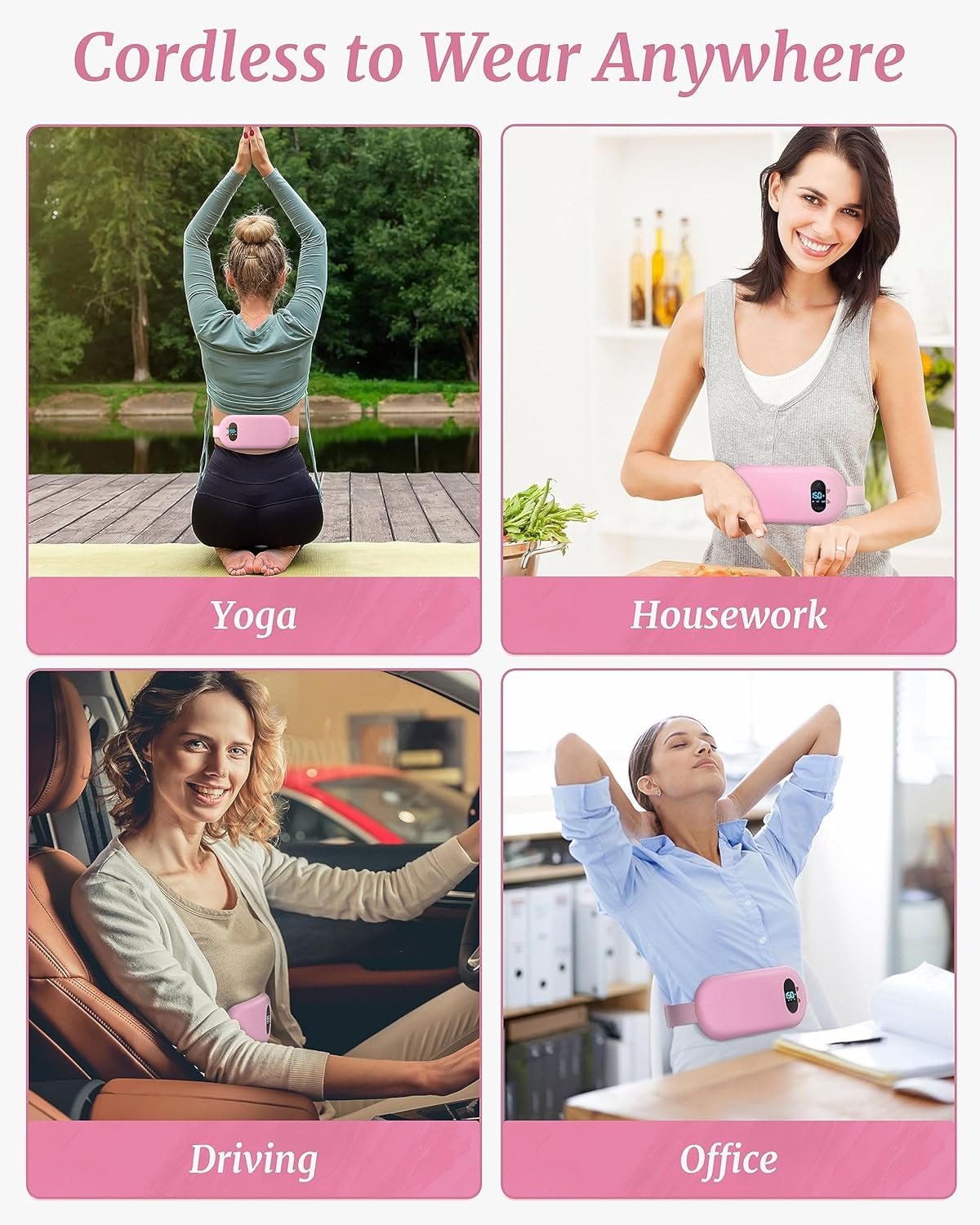 FSA HSA Eligible Portable Heating Pad for Cramps, Upgrade Cordless Electric Period Fast Heating Pad for Back Pain Relief Menstrual Belt 6 Heat 6 Massage Modes Gifts for Women Girls Her Girlfriend