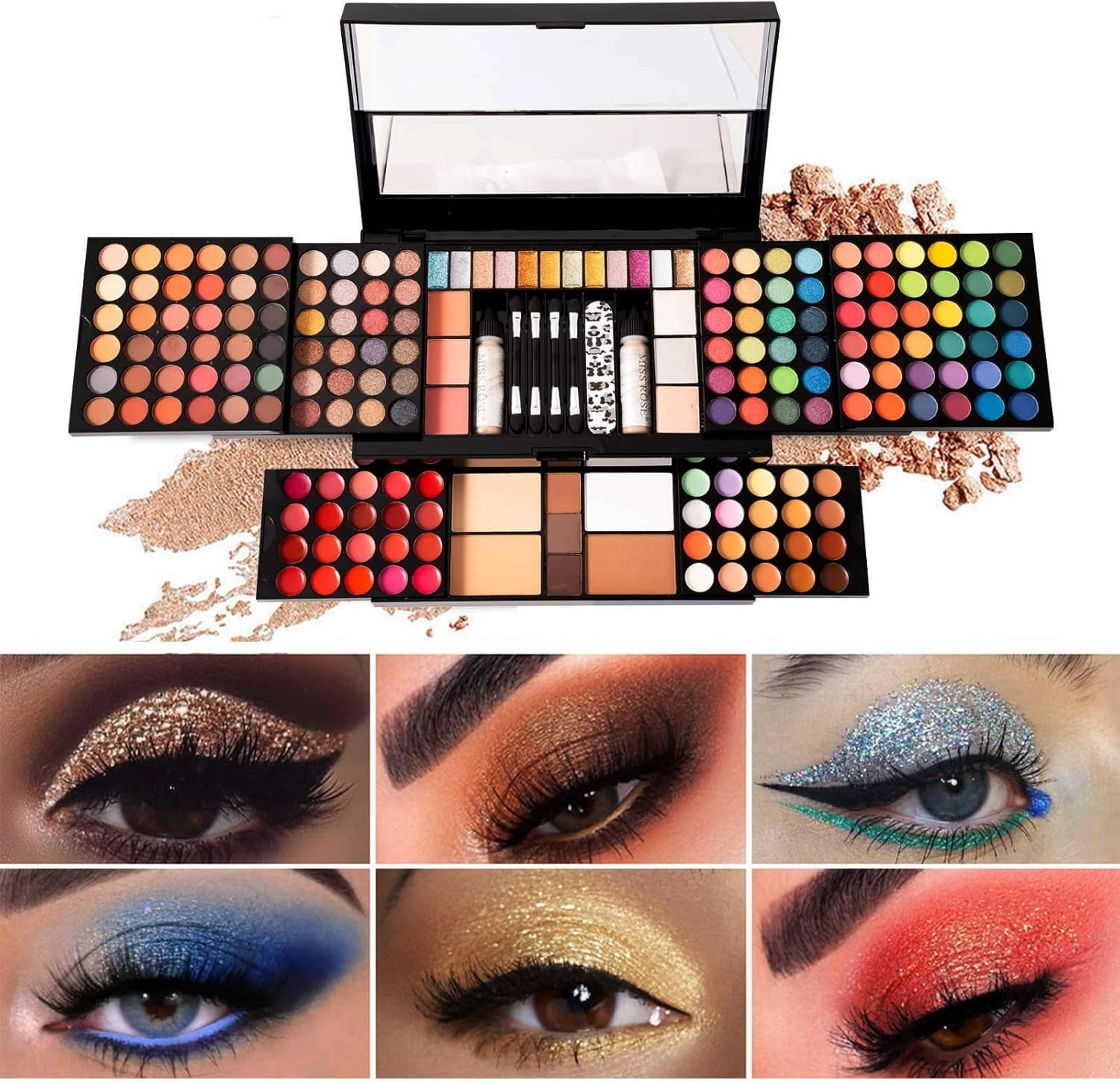 MISS ROSE M 187 Colors Professional Makeup Palette - All-in-One Kit With Eye Shadows, Lipsticks, Mascara, Foundations, Blushes, Brow Pencils, Nail File - Makeup Gift Set for Women and Girls