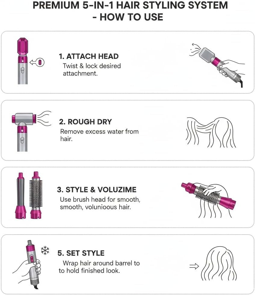 5 in 1 Hot Air Brush Hair Styler,
