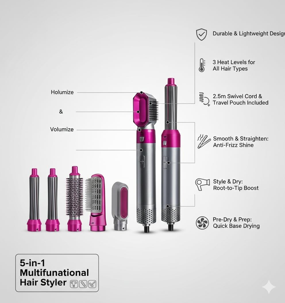 5 in 1 Hot Air Brush Hair Styler,
