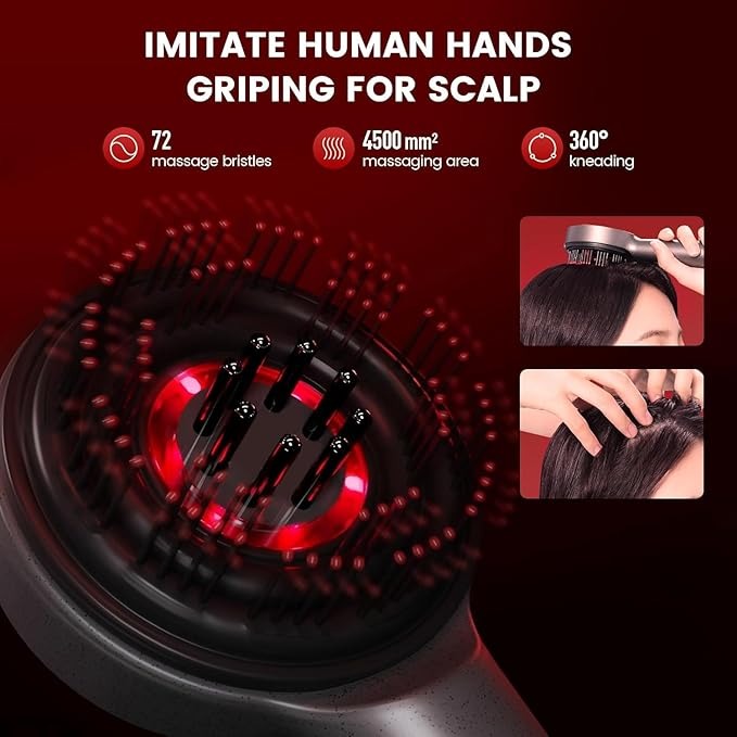 XTECH 3 in-1 Electric Scalp Massager Head, Handheld Portable Scratcher Massager for Hair Growth, Cordless Massager for Scalp & Hair, IPX7 Waterproof, Unique Essential Oil Atomization Function (Red)