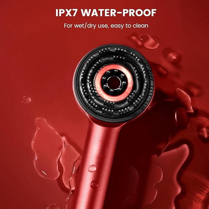 XTECH 3 in-1 Electric Scalp Massager Head, Handheld Portable Scratcher Massager for Hair Growth, Cordless Massager for Scalp & Hair, IPX7 Waterproof, Unique Essential Oil Atomization Function (Red)