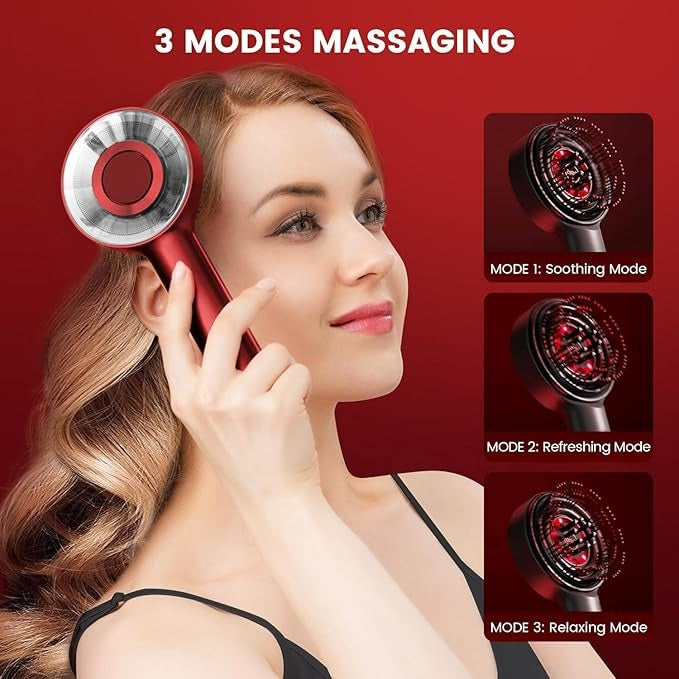 XTECH 3 in-1 Electric Scalp Massager Head, Handheld Portable Scratcher Massager for Hair Growth, Cordless Massager for Scalp & Hair, IPX7 Waterproof, Unique Essential Oil Atomization Function (Red)