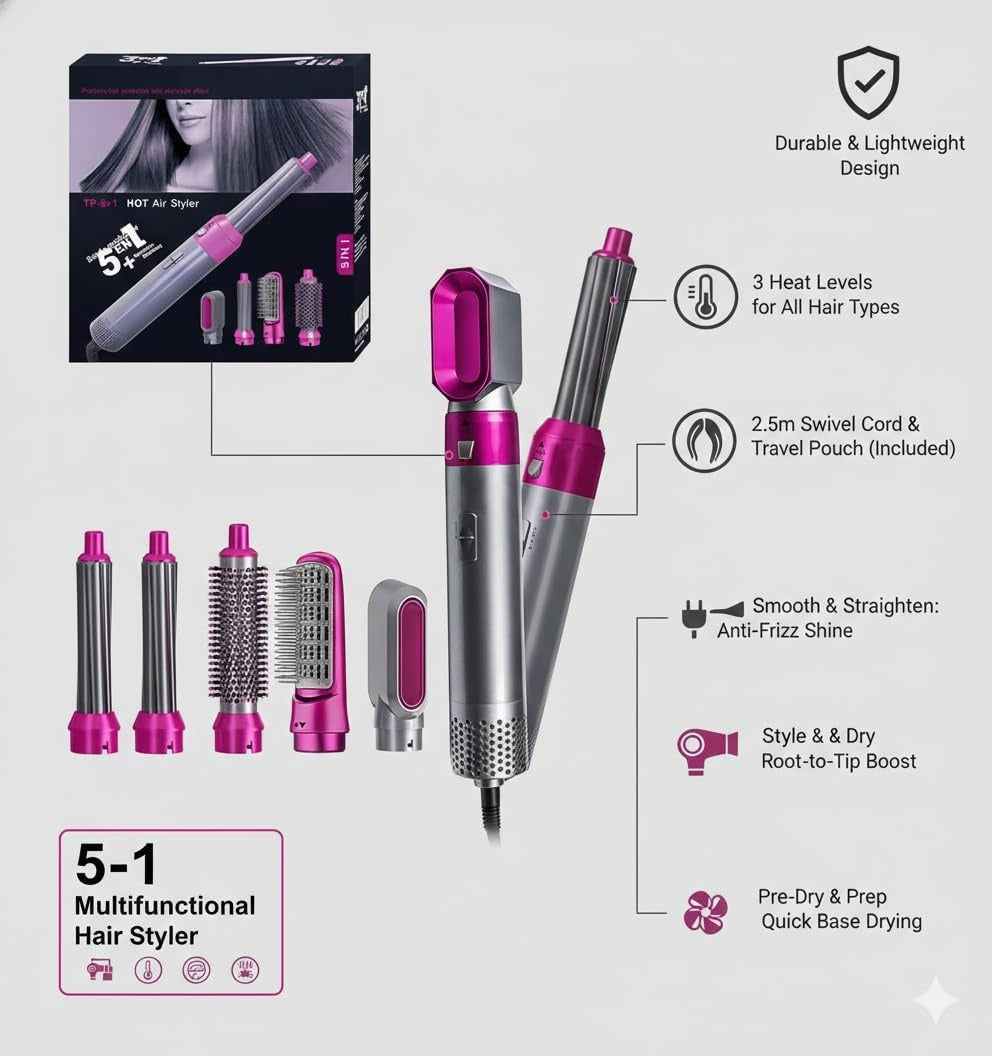 5 in 1 Hot Air Brush Hair Styler,
