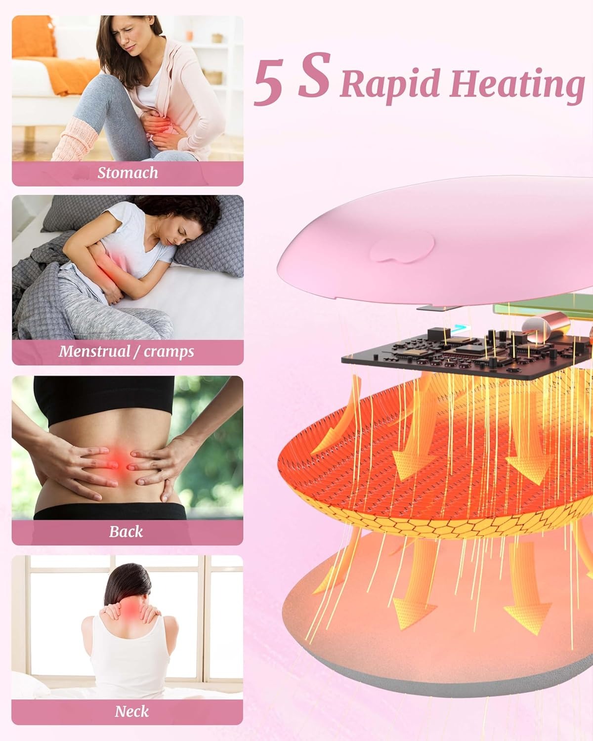 FSA HSA Eligible Portable Heating Pad for Cramps, Upgrade Cordless Electric Period Fast Heating Pad for Back Pain Relief Menstrual Belt 6 Heat 6 Massage Modes Gifts for Women Girls Her Girlfriend