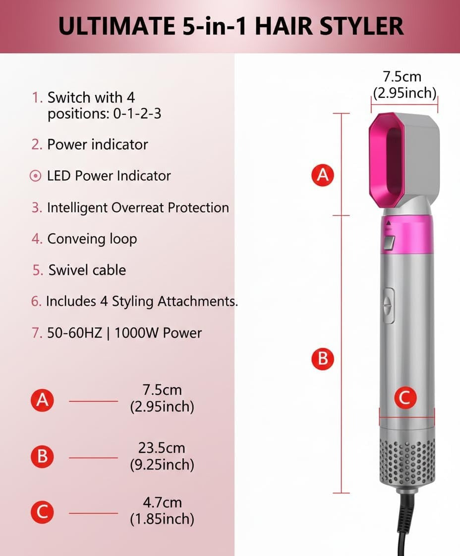 5 in 1 Hot Air Brush Hair Styler,