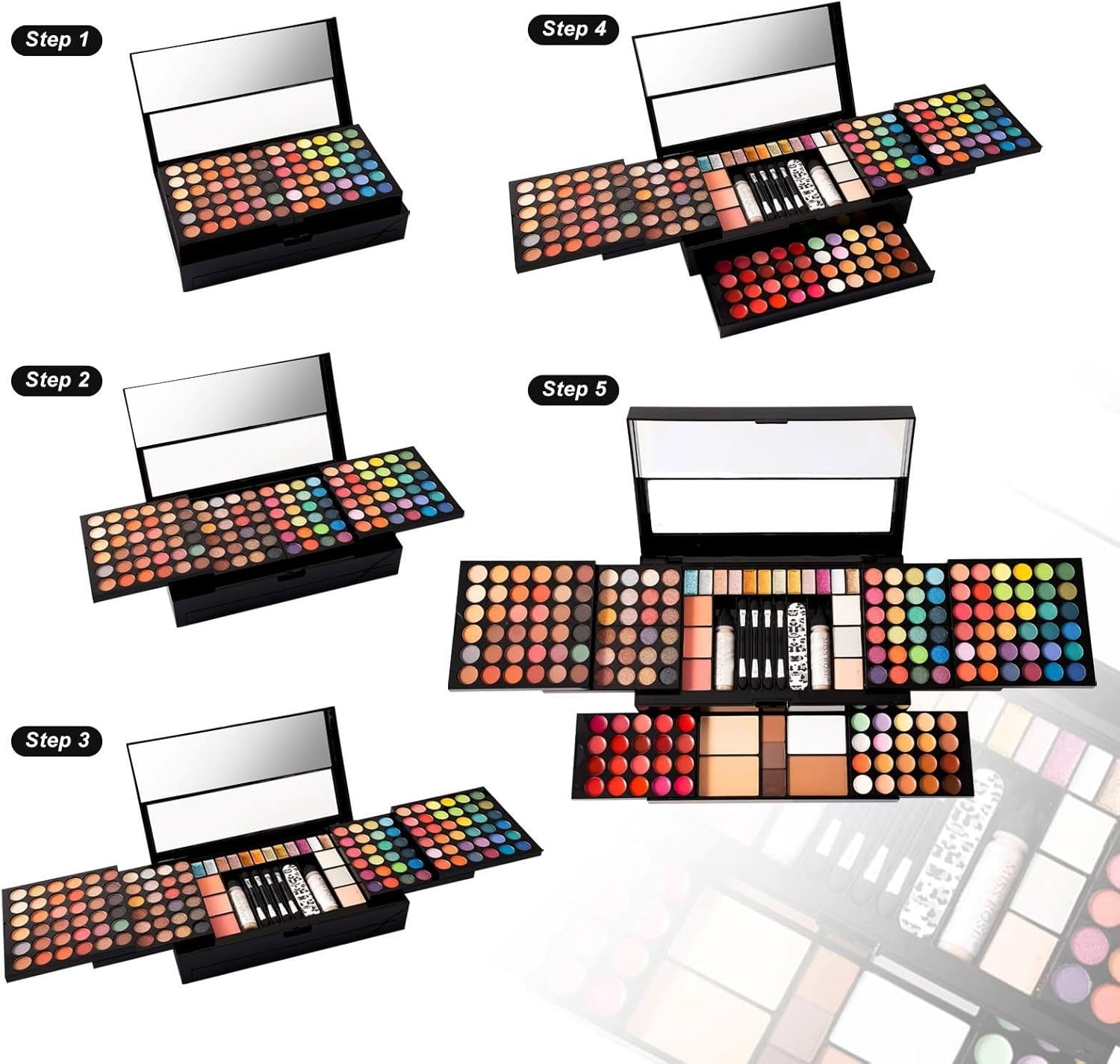 MISS ROSE M 187 Colors Professional Makeup Palette - All-in-One Kit With Eye Shadows, Lipsticks, Mascara, Foundations, Blushes, Brow Pencils, Nail File - Makeup Gift Set for Women and Girls